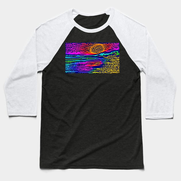 Crazy California Sunset Semi-Abstract Artwork Baseball T-Shirt by SeaChangeDesign